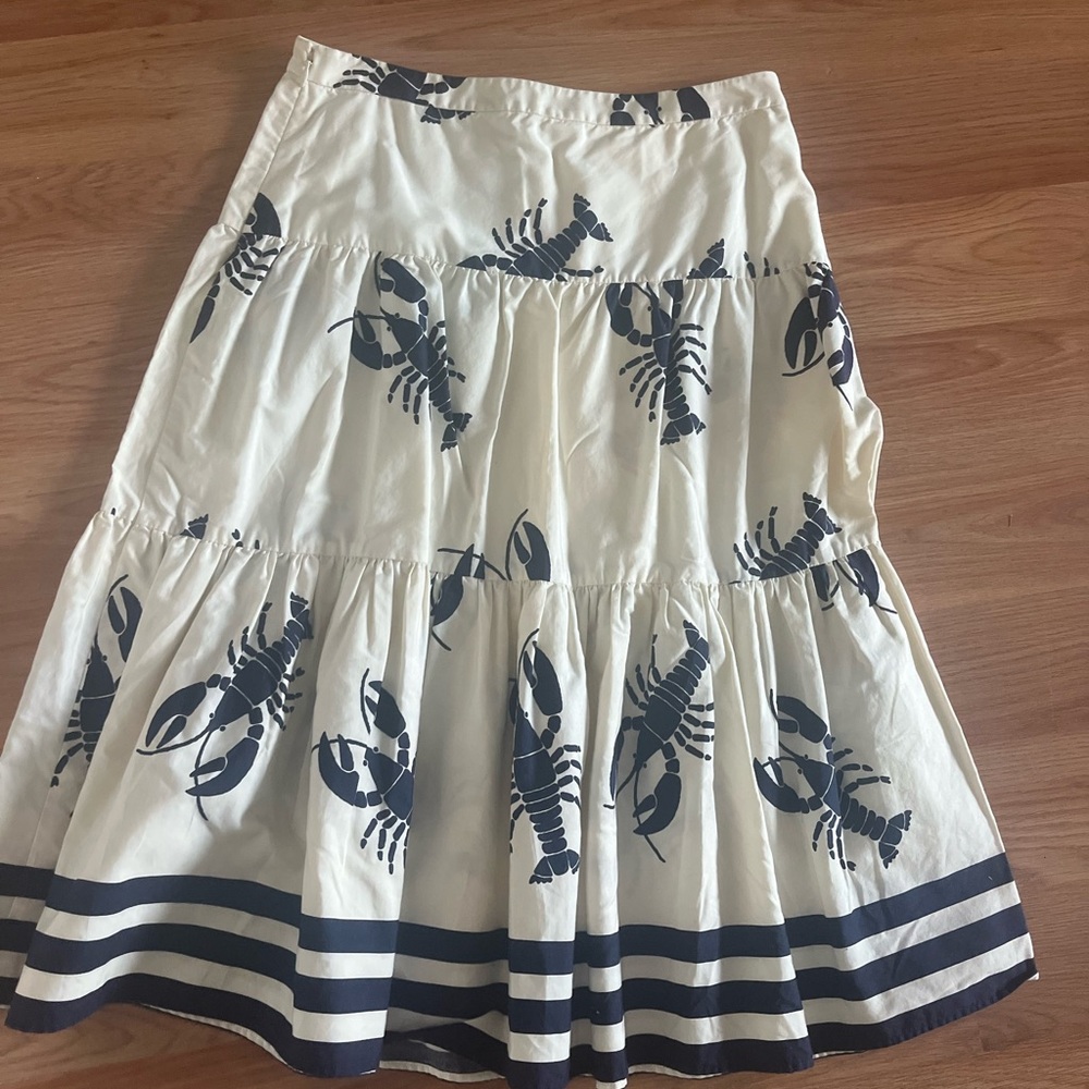 J. Crew Cream and Navy Lobster Print A-Line Skirt